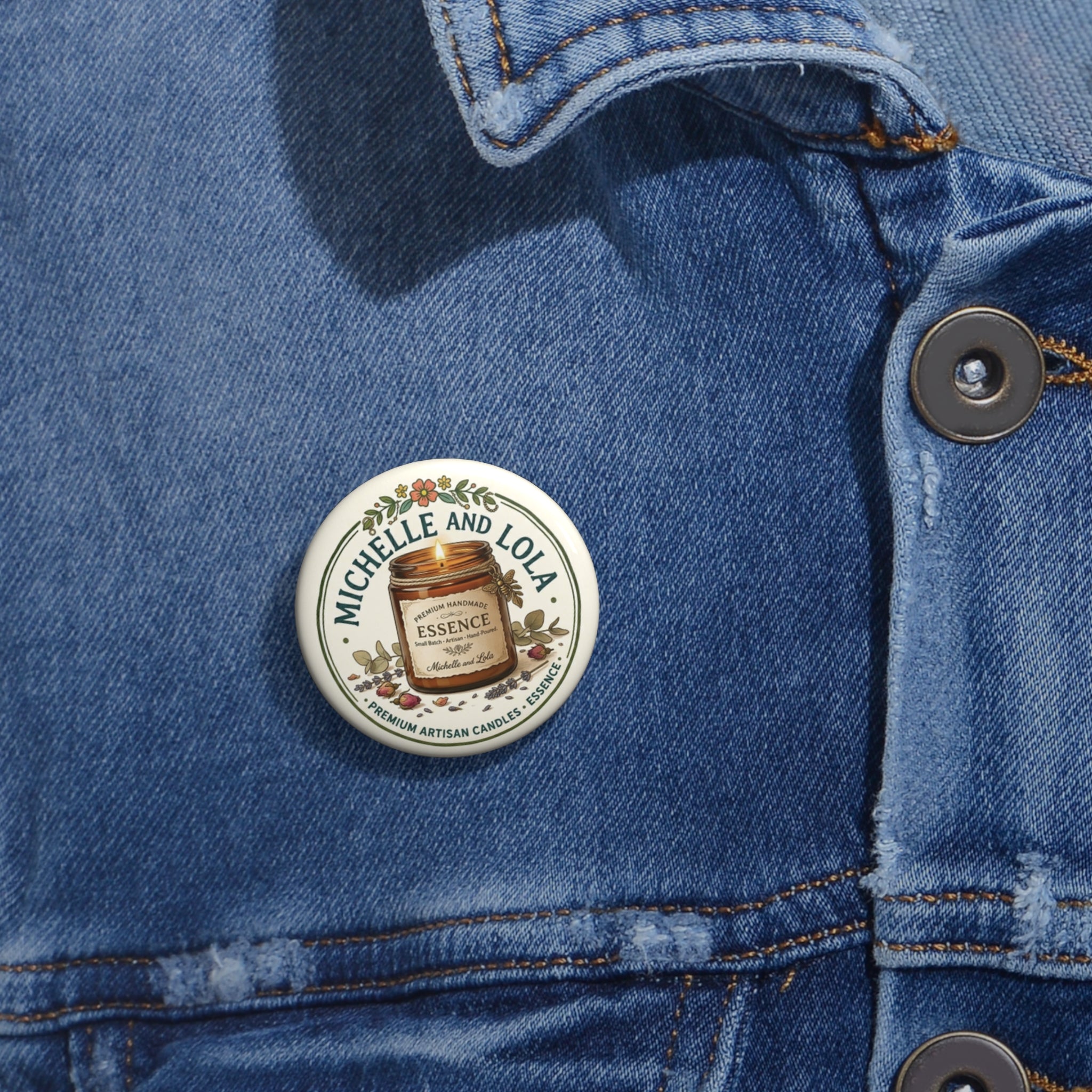 Candle Label Pin Button — 'Michelle and Lola' Vintage Apothecary Badge