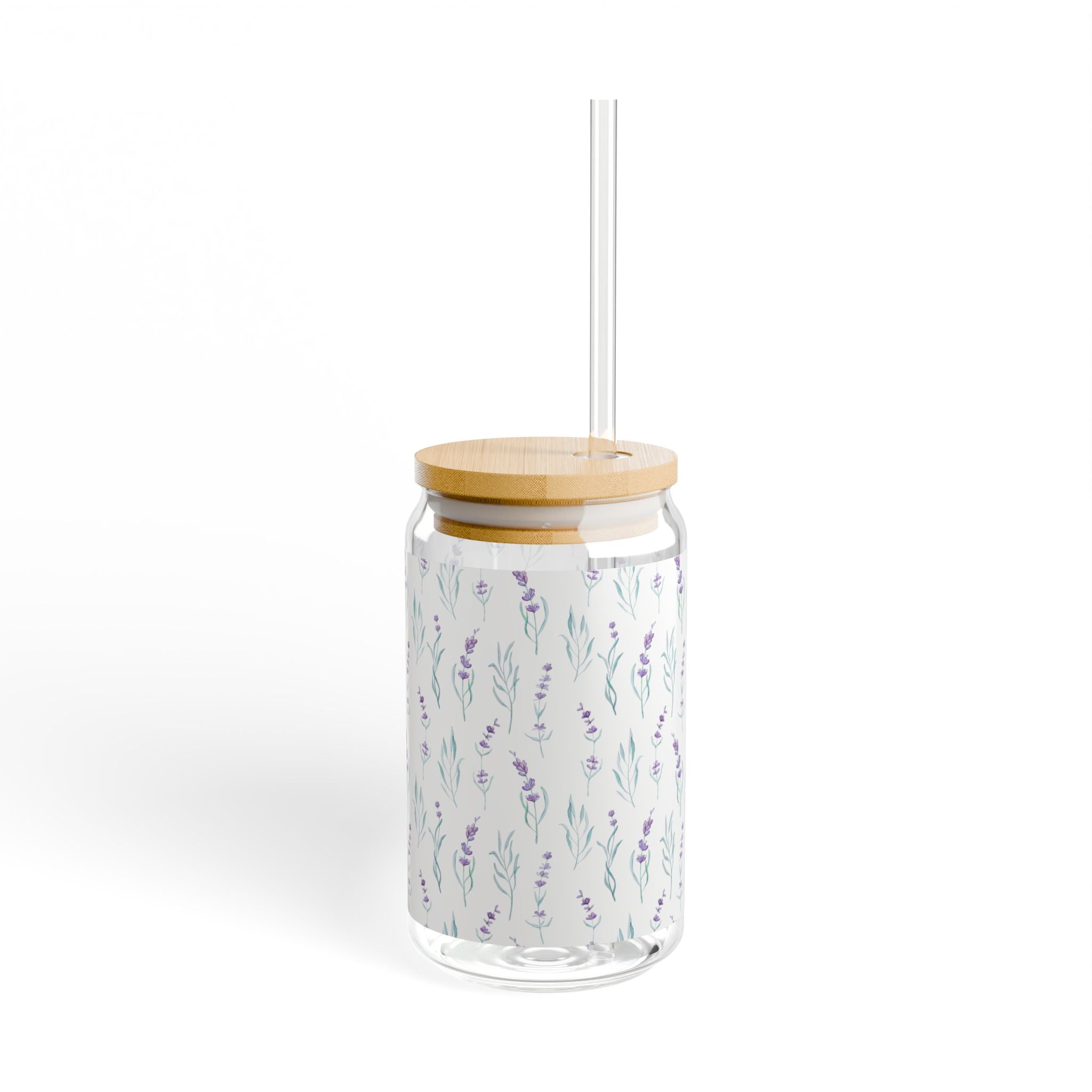 Lavender Fields Sipper Glass – 16oz Floral Tumbler with Bamboo Lid & Straw