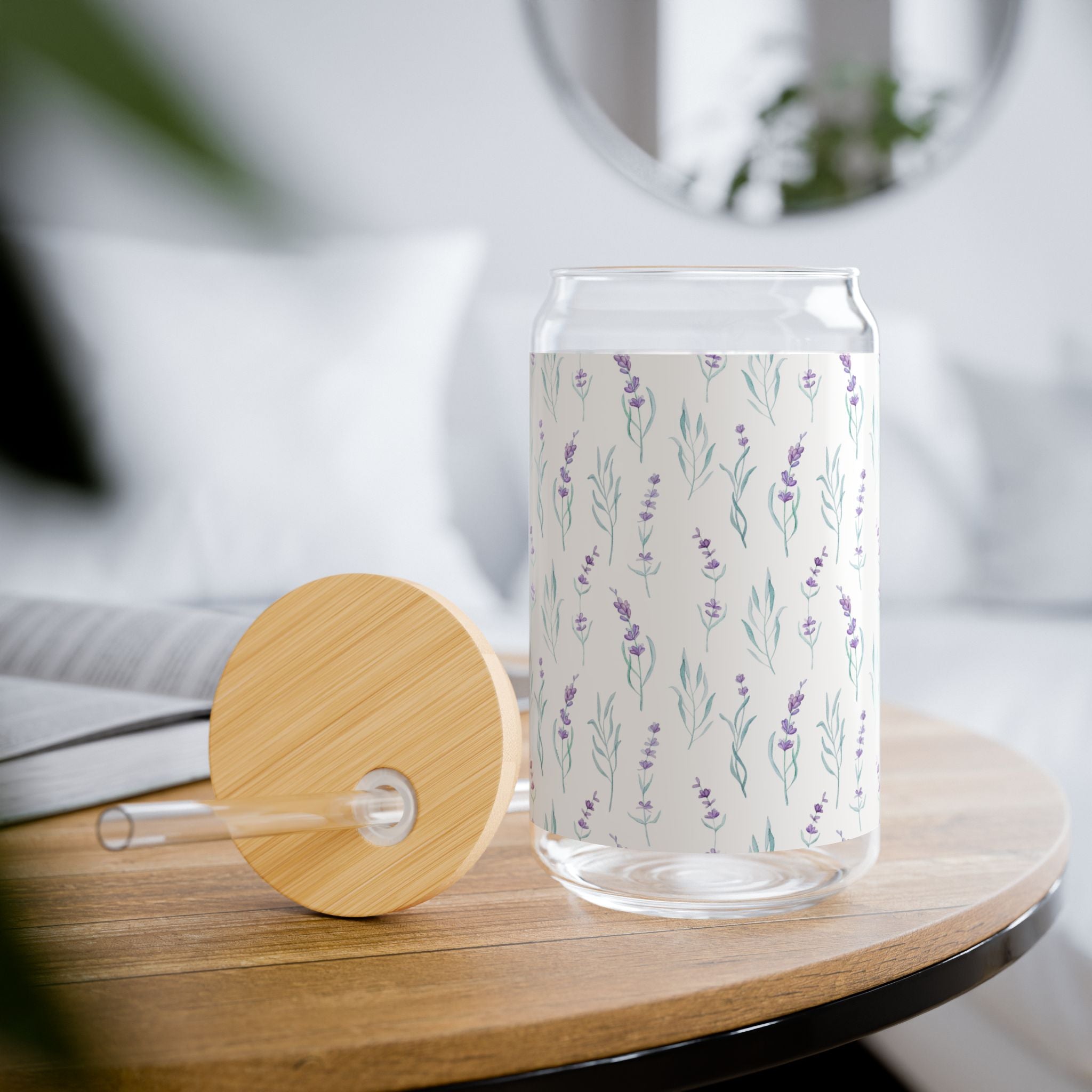 Lavender Fields Sipper Glass – 16oz Floral Tumbler with Bamboo Lid & Straw