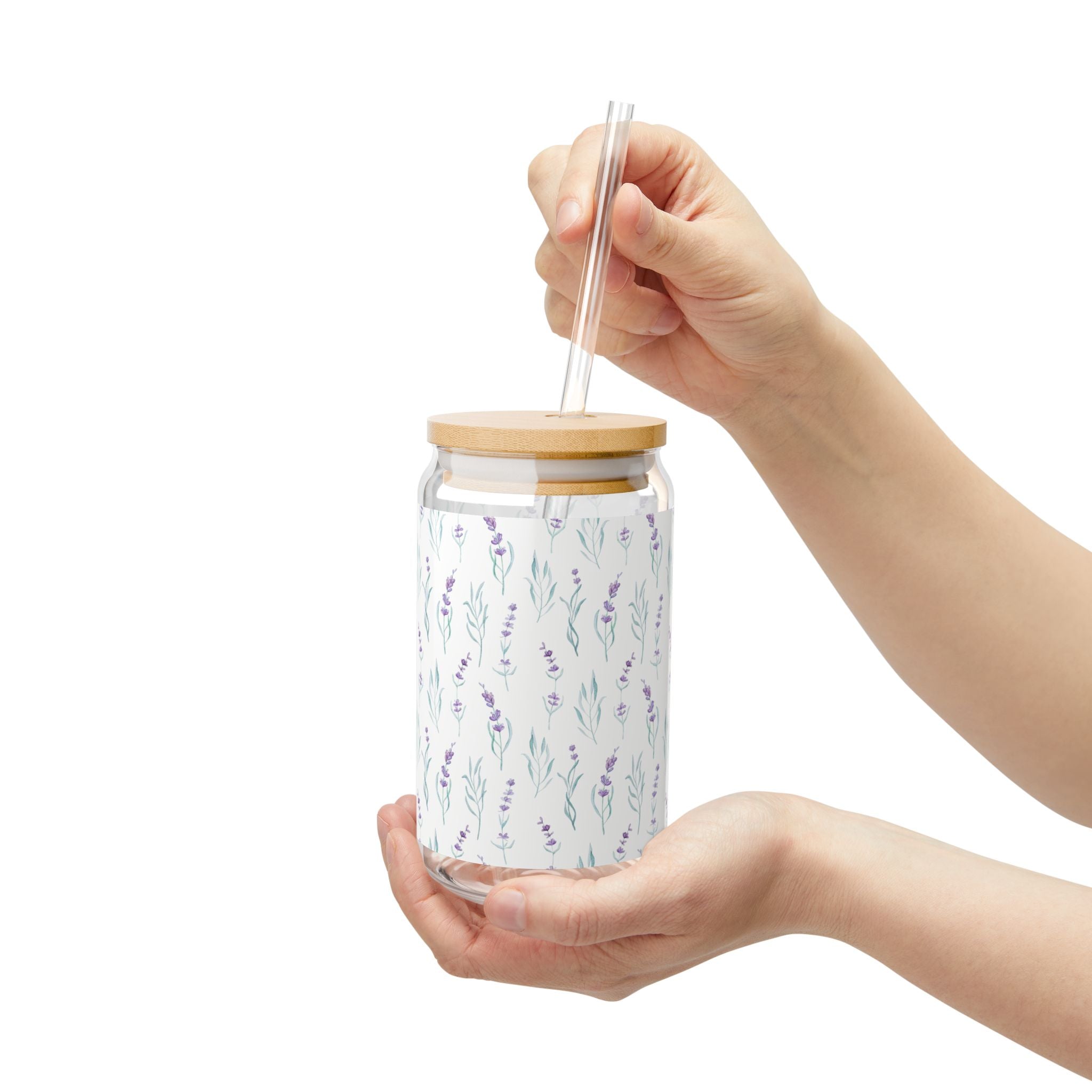 Lavender Fields Sipper Glass – 16oz Floral Tumbler with Bamboo Lid & Straw